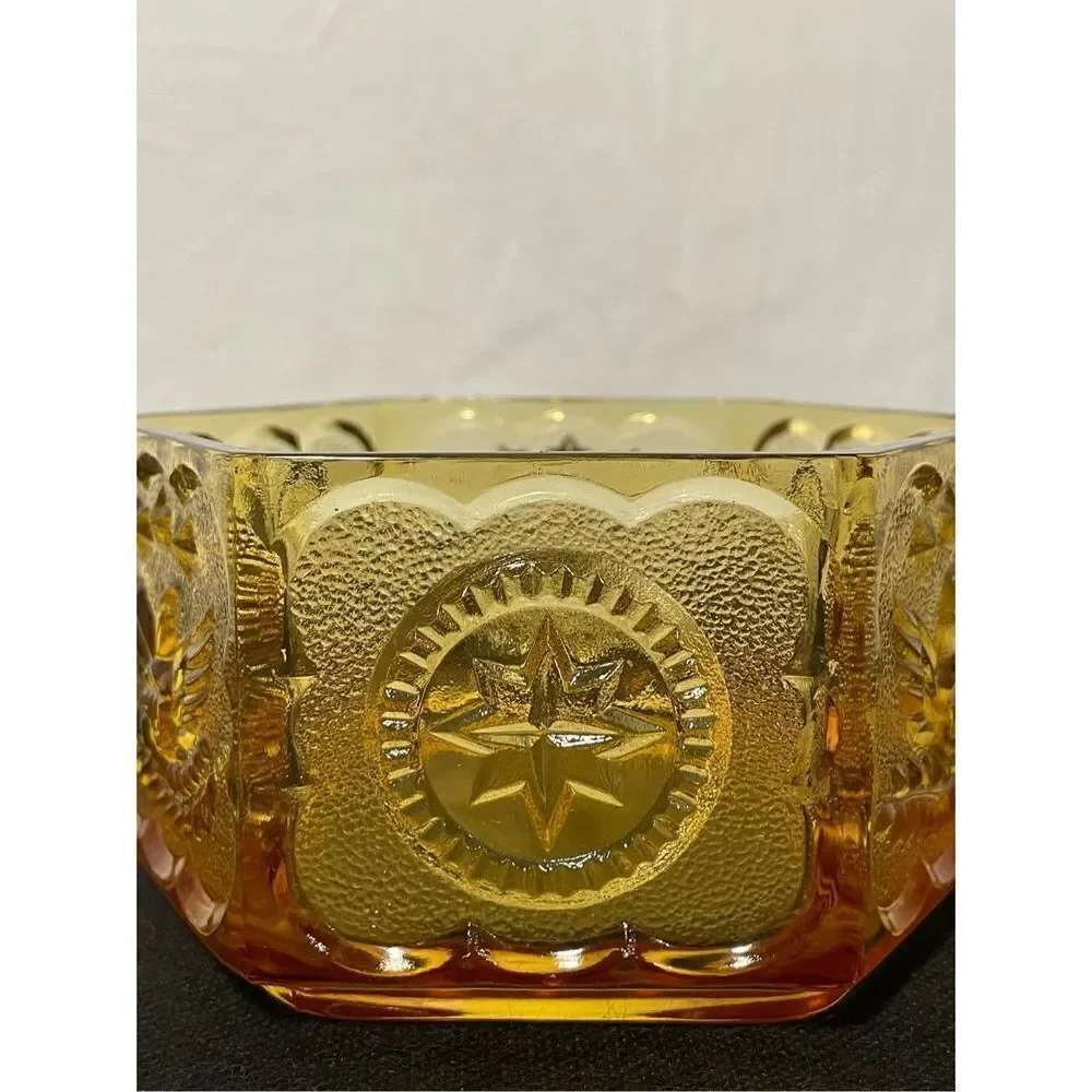 Hexagonal amber glass candy dish